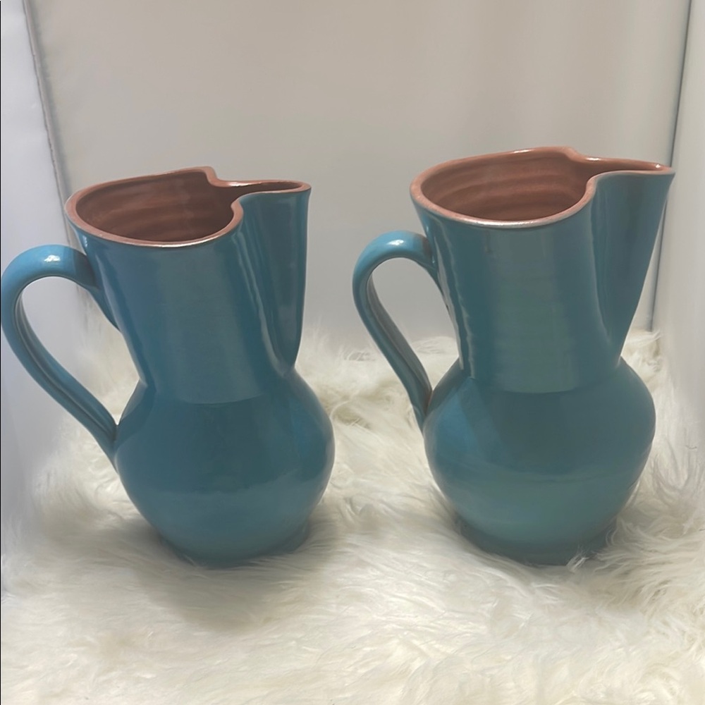 Blue Ceramic Kitchen Pitcher with Ergonomic Handle